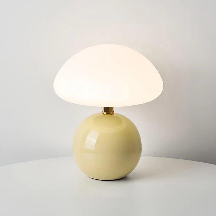 Lampada crema con funghi francesi con illuminazione LED regolabile, design in ceramica