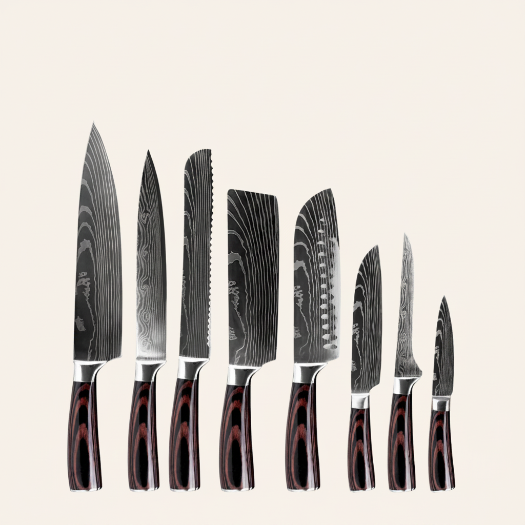 The Premium 67-Layer Damascus Steel 8-Piece Knife Set