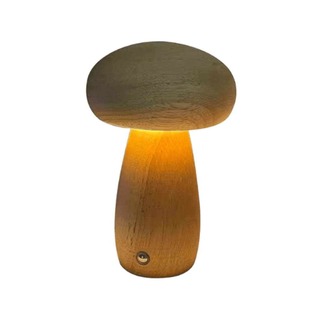 Portobello Mushroom Lamp | Natural Wood Rechargeable Night Light | Meowbutter