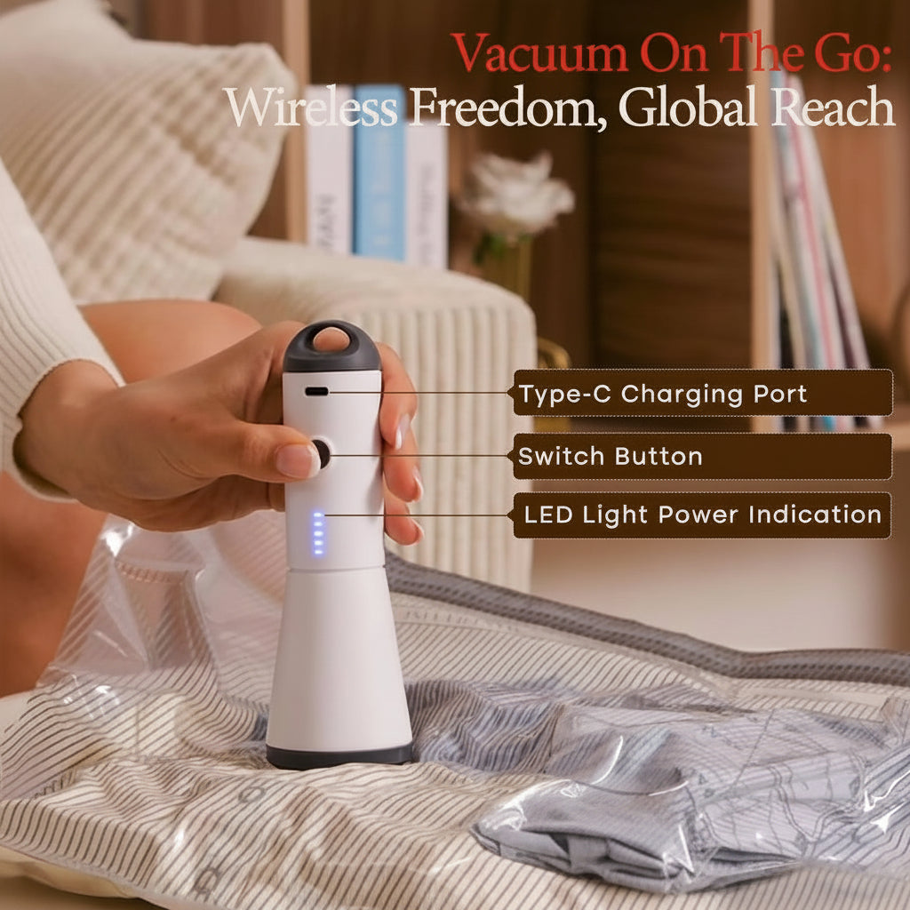 Vacuum Storage Bags Cordless Pump Travel Packing Set | Meowbutter