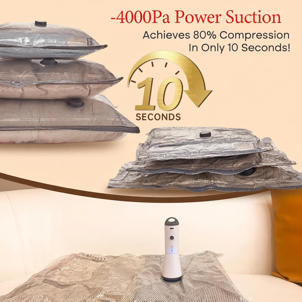 Vacuum Storage Bags Cordless Pump Travel Packing Set | Meowbutter