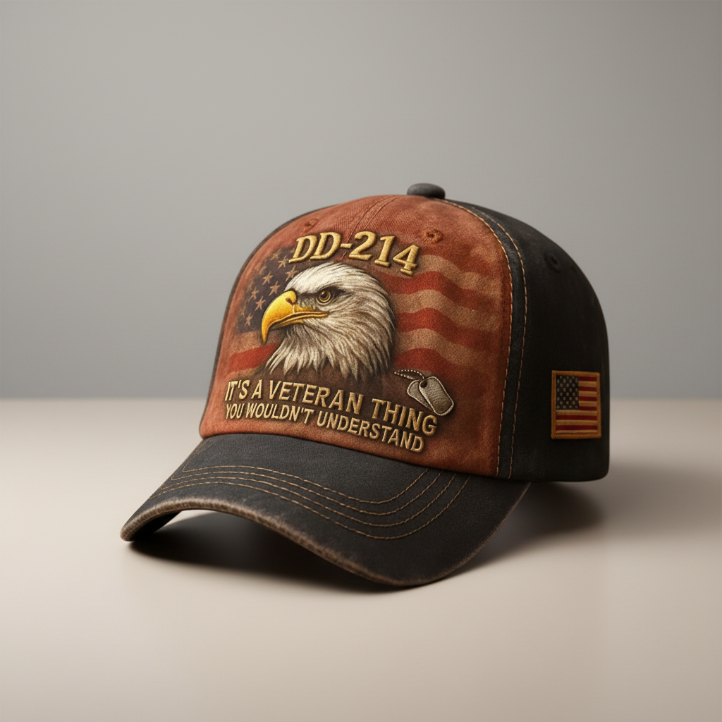 Adjustable Softened Cotton Baseball Cap — Embroidered Veteran Flag Patch