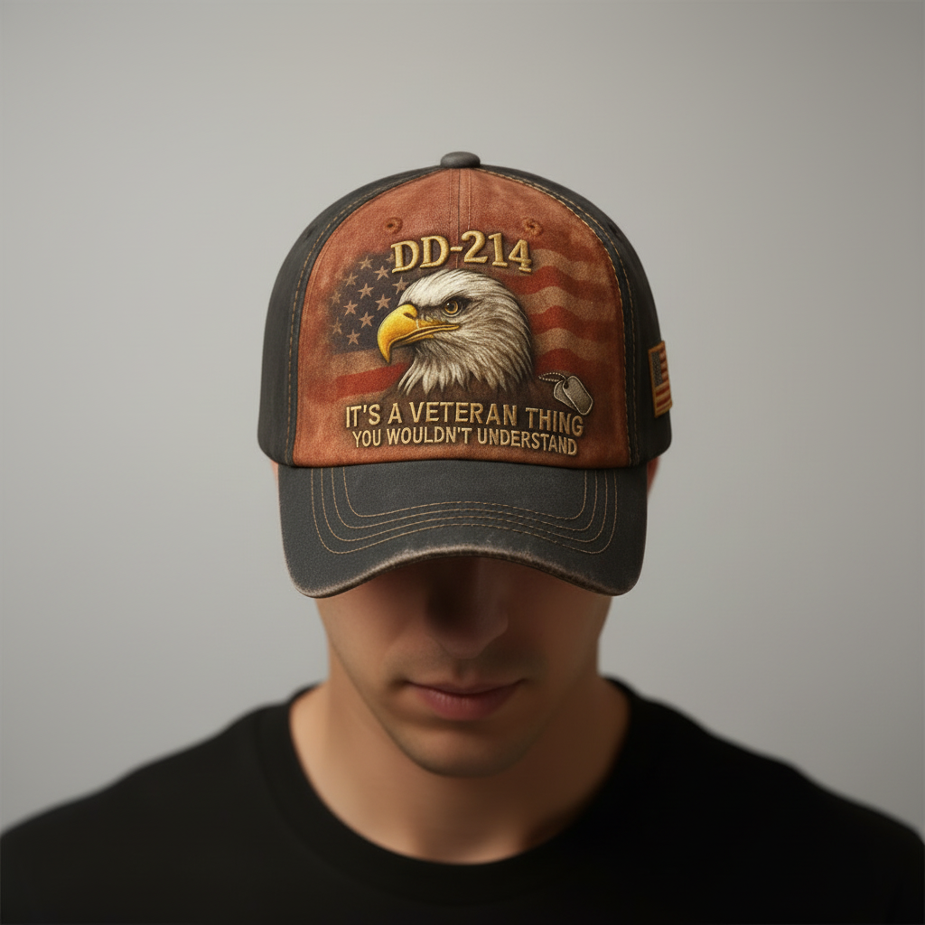 Adjustable Softened Cotton Baseball Cap — Embroidered Veteran Flag Patch