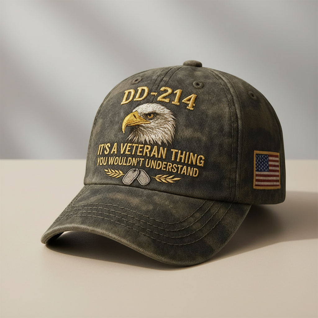 Adjustable Softened Cotton Baseball Cap — Embroidered Veteran Flag Patch