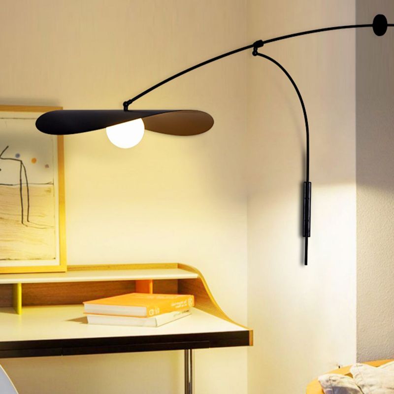 Metal Wall Lamp With Curved Arm And Glass Shade Sculptural Nordic Design