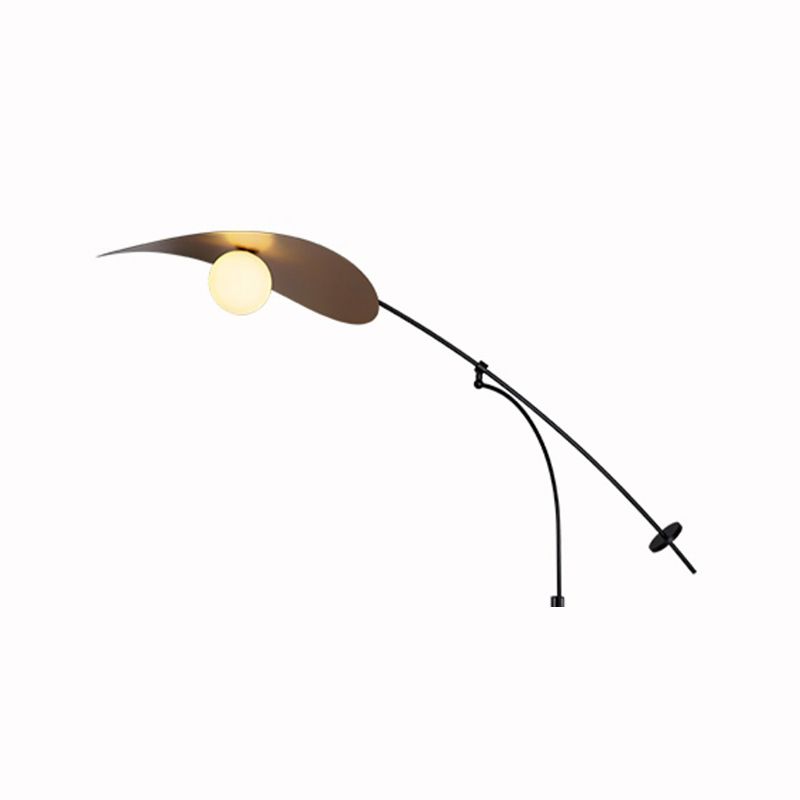Metal Wall Lamp With Curved Arm And Glass Shade Sculptural Nordic Design