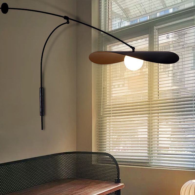 Metal Wall Lamp With Curved Arm And Glass Shade Sculptural Nordic Design