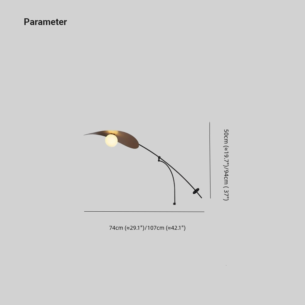 Metal Wall Lamp With Curved Arm And Glass Shade Sculptural Nordic Design