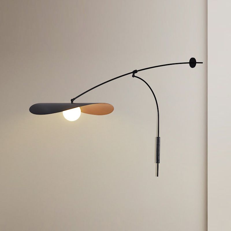 Metal Wall Lamp With Curved Arm And Glass Shade Sculptural Nordic Design