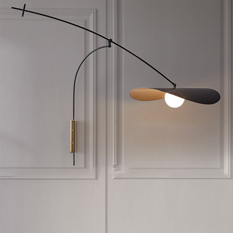 Metal Wall Lamp With Curved Arm And Glass Shade Sculptural Nordic Design