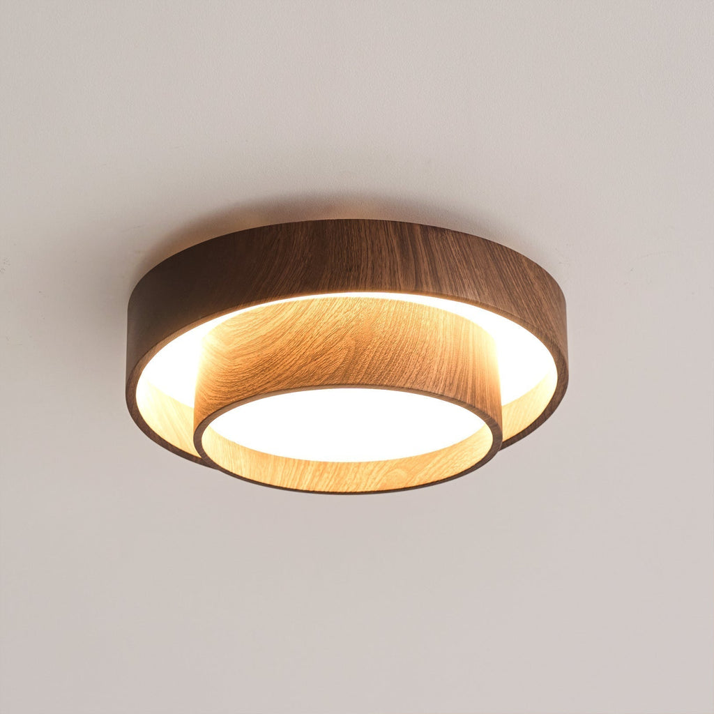 Lampă de tavan modernă Vaako cu LED — cadru metalic cu finisaj nuc și difuzor acrilic