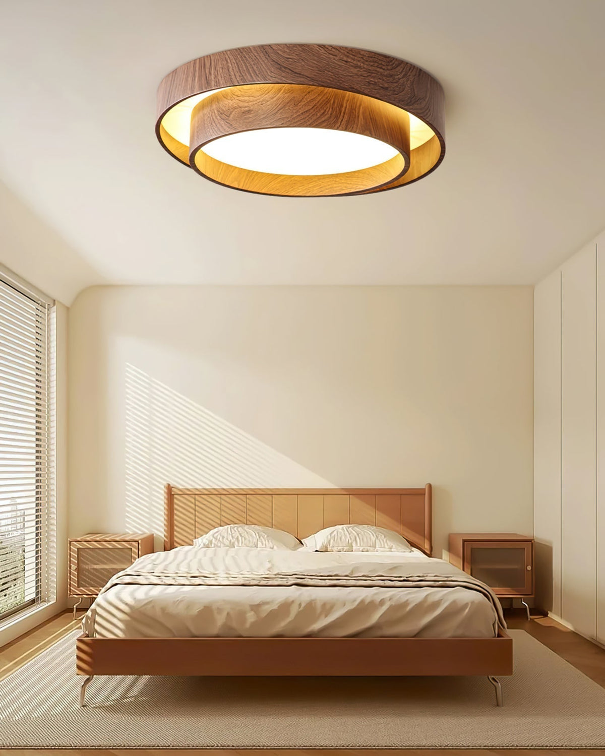 Lampă de tavan modernă Vaako cu LED — cadru metalic cu finisaj nuc și difuzor acrilic