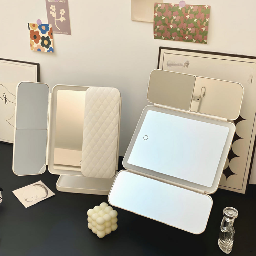 Sminkespejl med LED-lys, justerbar belysning og foldbart stativ | Meowbutter