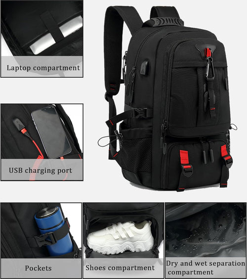 Rucsac de călătorie impermeabil de 60 L pentru laptop — port USB integrat, compartimente de organizare cu zone multiple