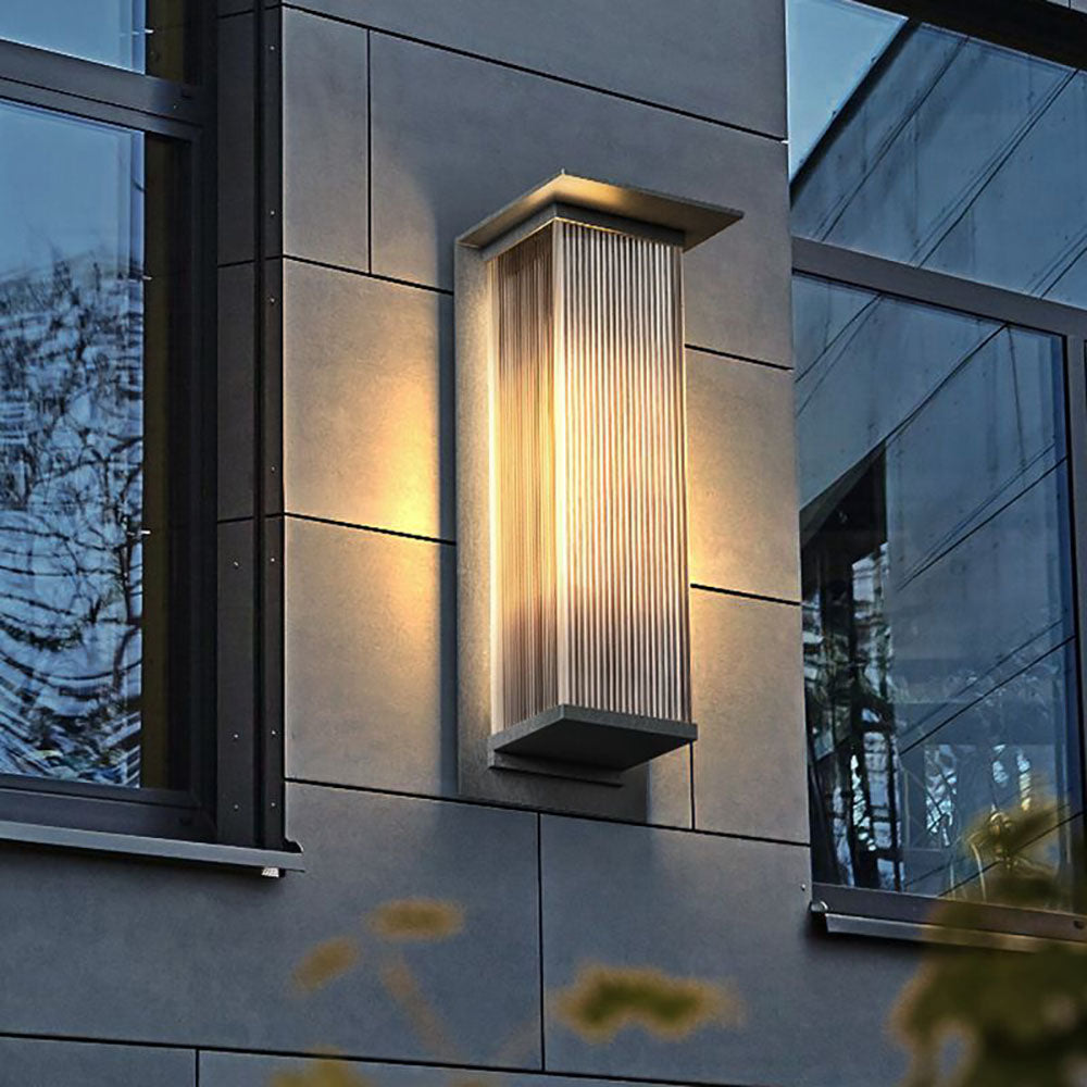 Outdoor Wall Lamp Rectangular Design With Ribbed Glass And Metal IP68 Waterproof LED