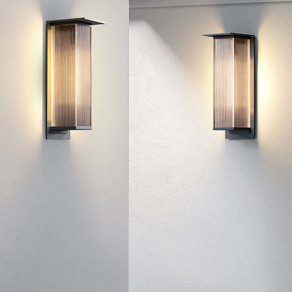 Outdoor Wall Lamp Rectangular Design With Ribbed Glass And Metal IP68 Waterproof LED