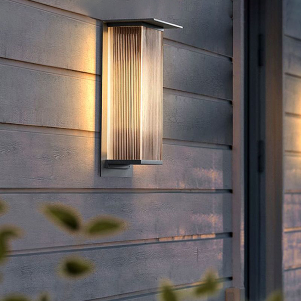 Outdoor Wall Lamp Rectangular Design With Ribbed Glass And Metal IP68 Waterproof LED