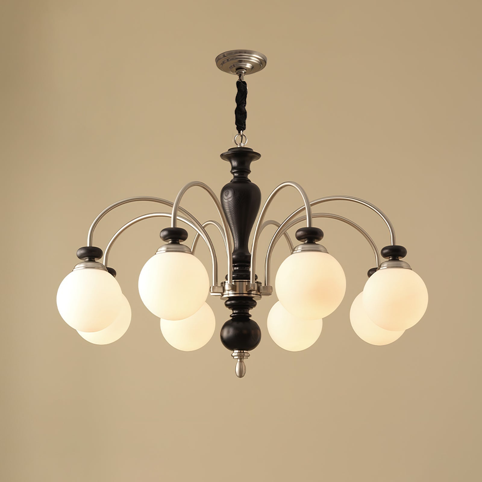 Elegante lampadario vittoriano con vetro in legno e altezza regolabile