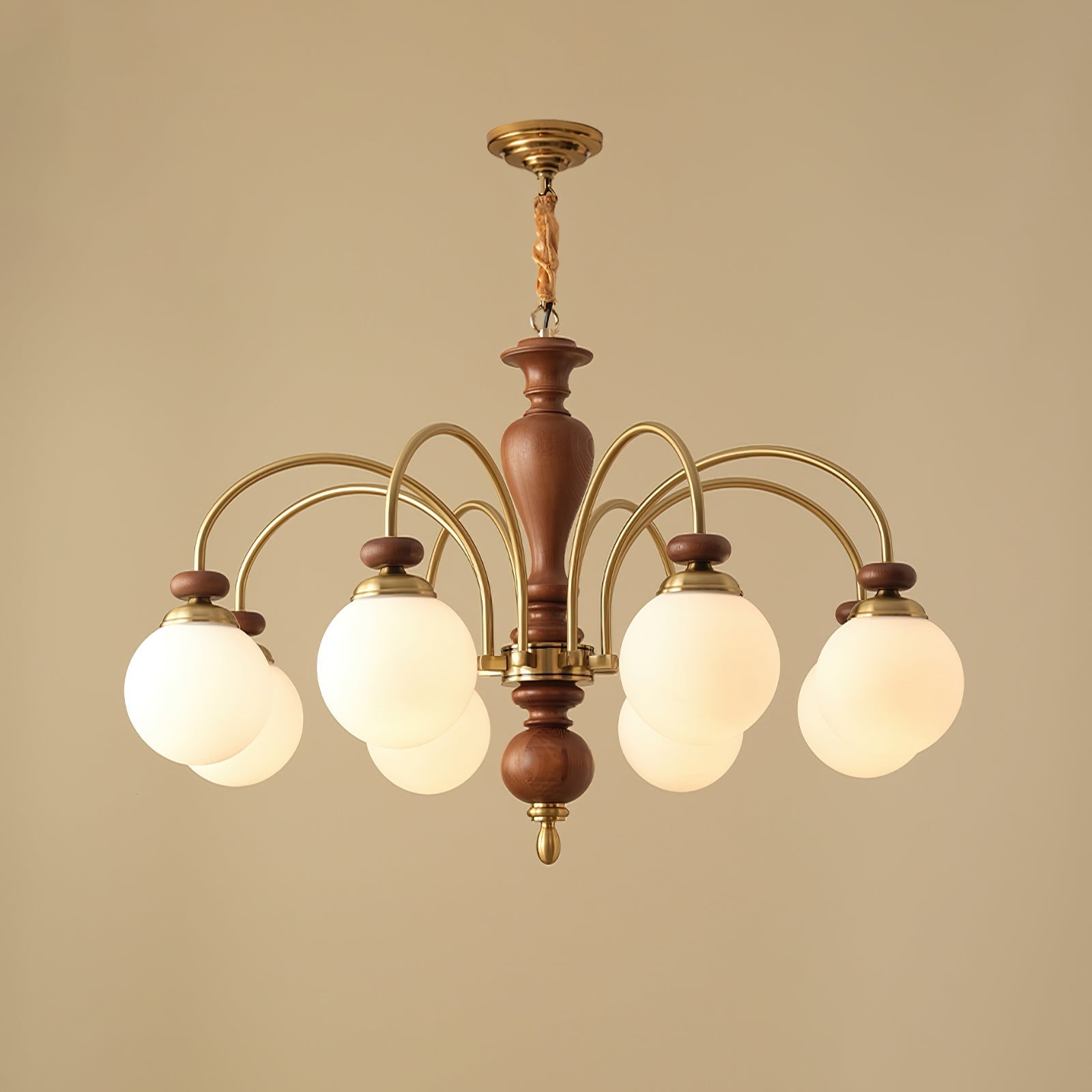 Elegante lampadario vittoriano con vetro in legno e altezza regolabile