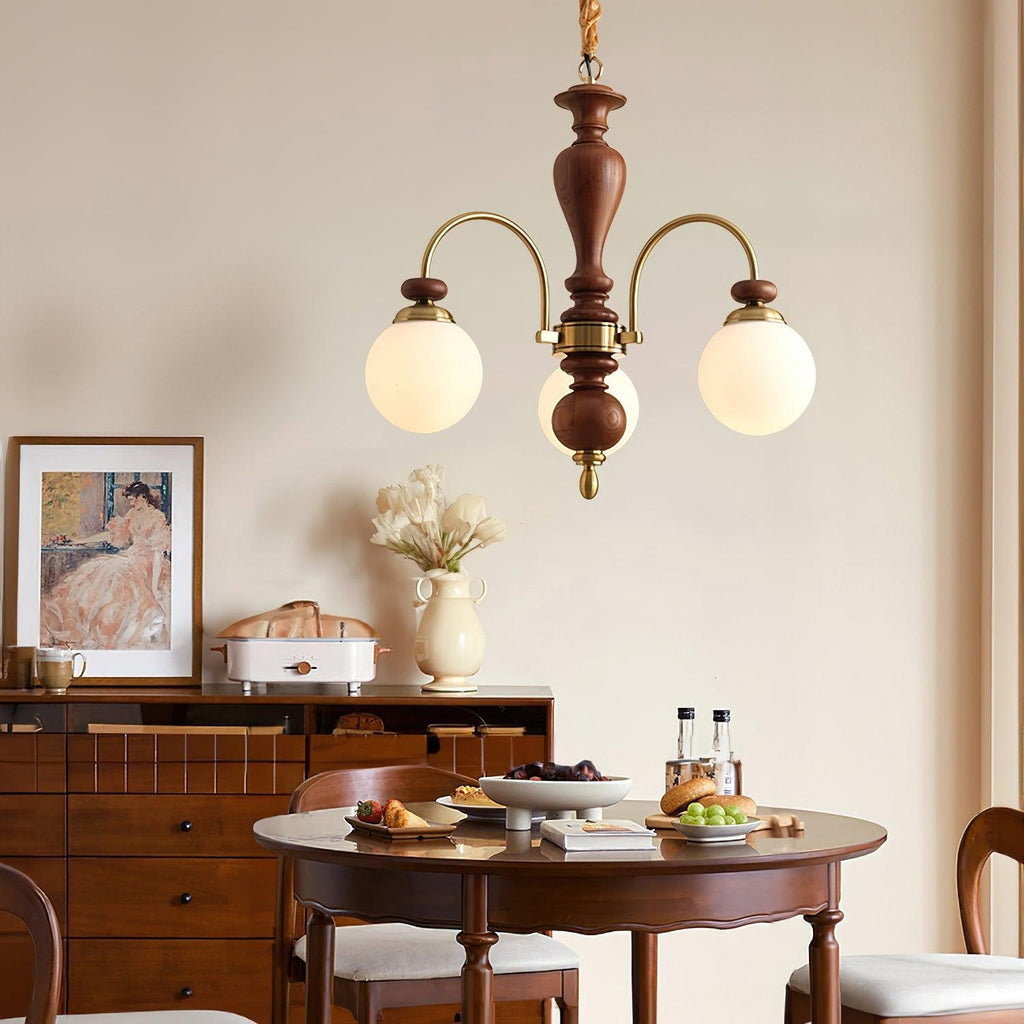 Elegante lampadario vittoriano con vetro in legno e altezza regolabile