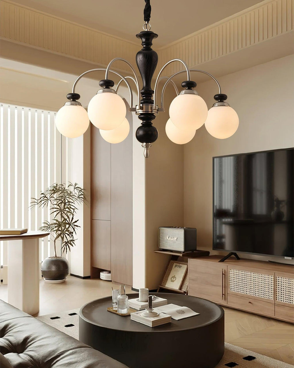 Elegante lampadario vittoriano con vetro in legno e altezza regolabile