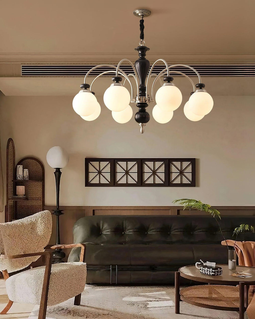 Elegante lampadario vittoriano con vetro in legno e altezza regolabile