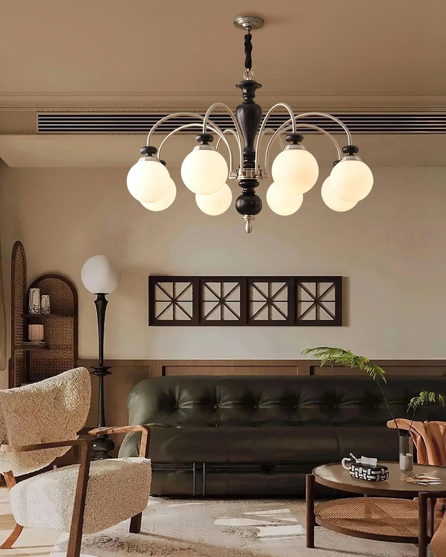 Elegante lampadario vittoriano con vetro in legno e altezza regolabile