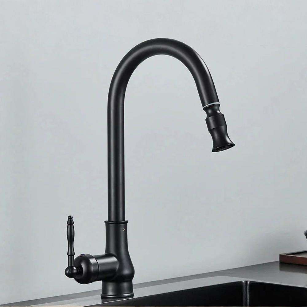 Vintage Brass Kitchen Faucet — Single Lever Swivel Spout, Solid Metal Body