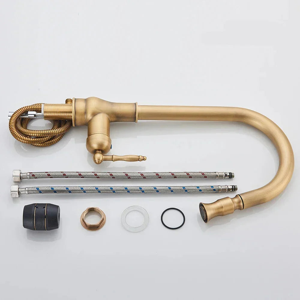 Vintage Brass Kitchen Faucet — Single Lever Swivel Spout, Solid Metal Body