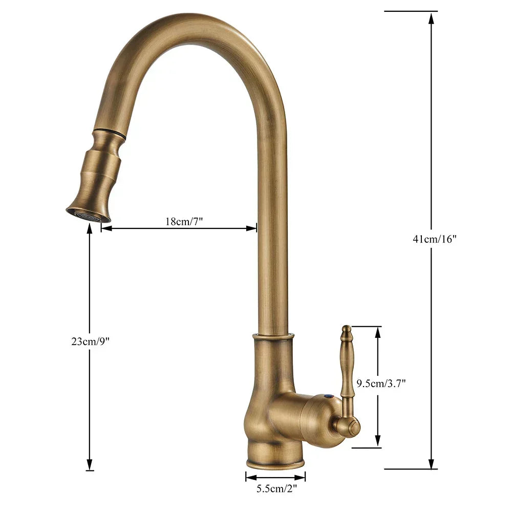 Vintage Brass Kitchen Faucet — Single Lever Swivel Spout, Solid Metal Body