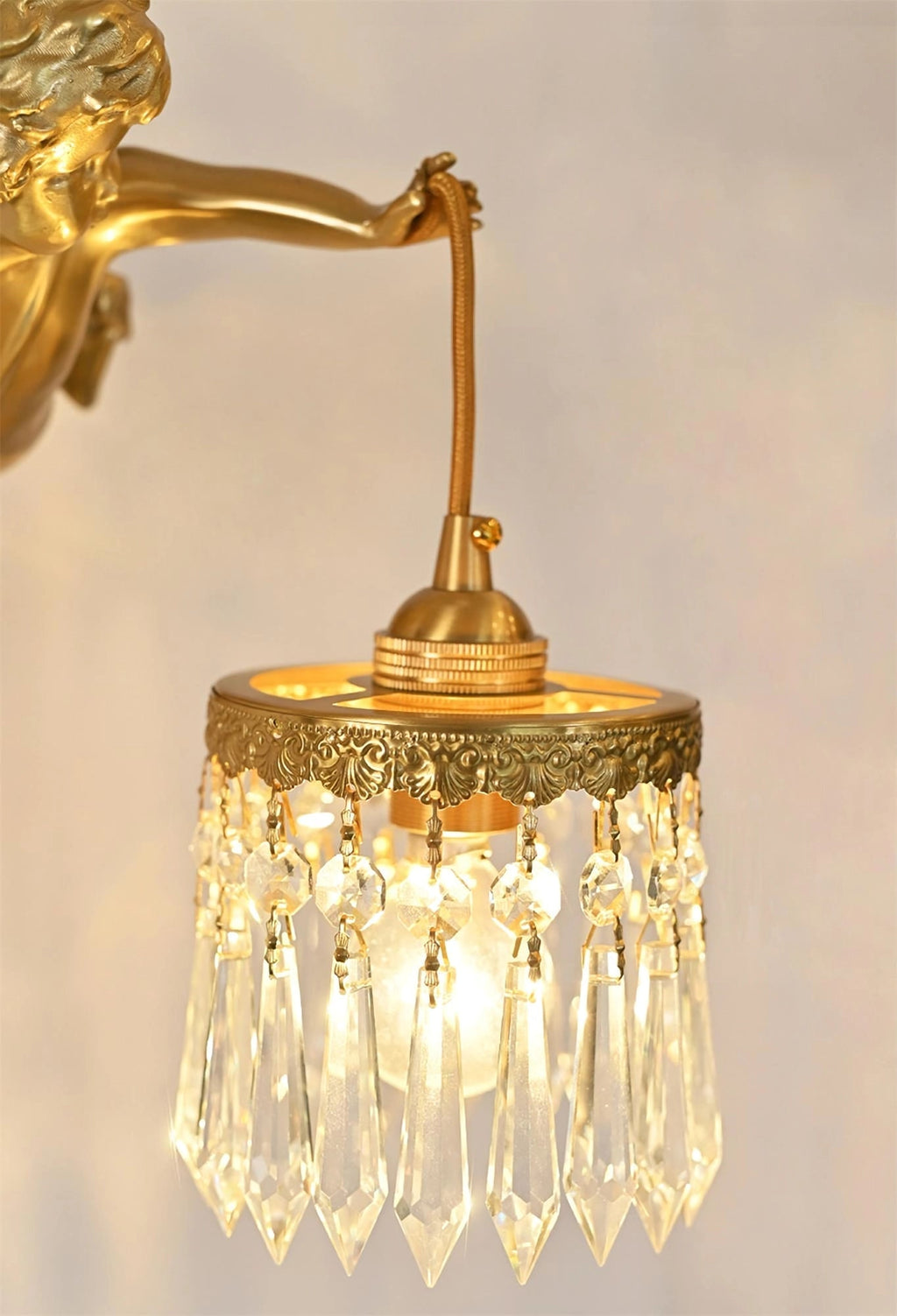 Antique Baroque Angel Wall Lamp With Polished Copper Finish