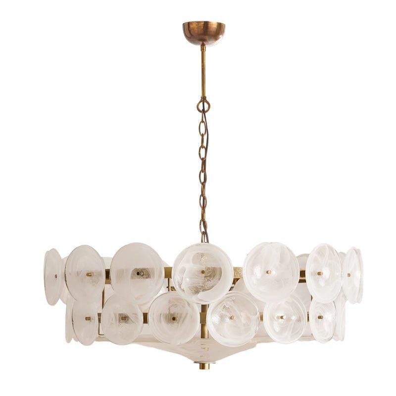 Gold Adjustable Height Chandelier With Textured Glass Orbs