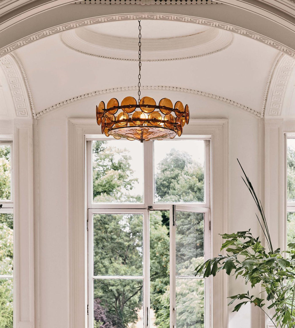 Gold Adjustable Height Chandelier With Textured Glass Orbs