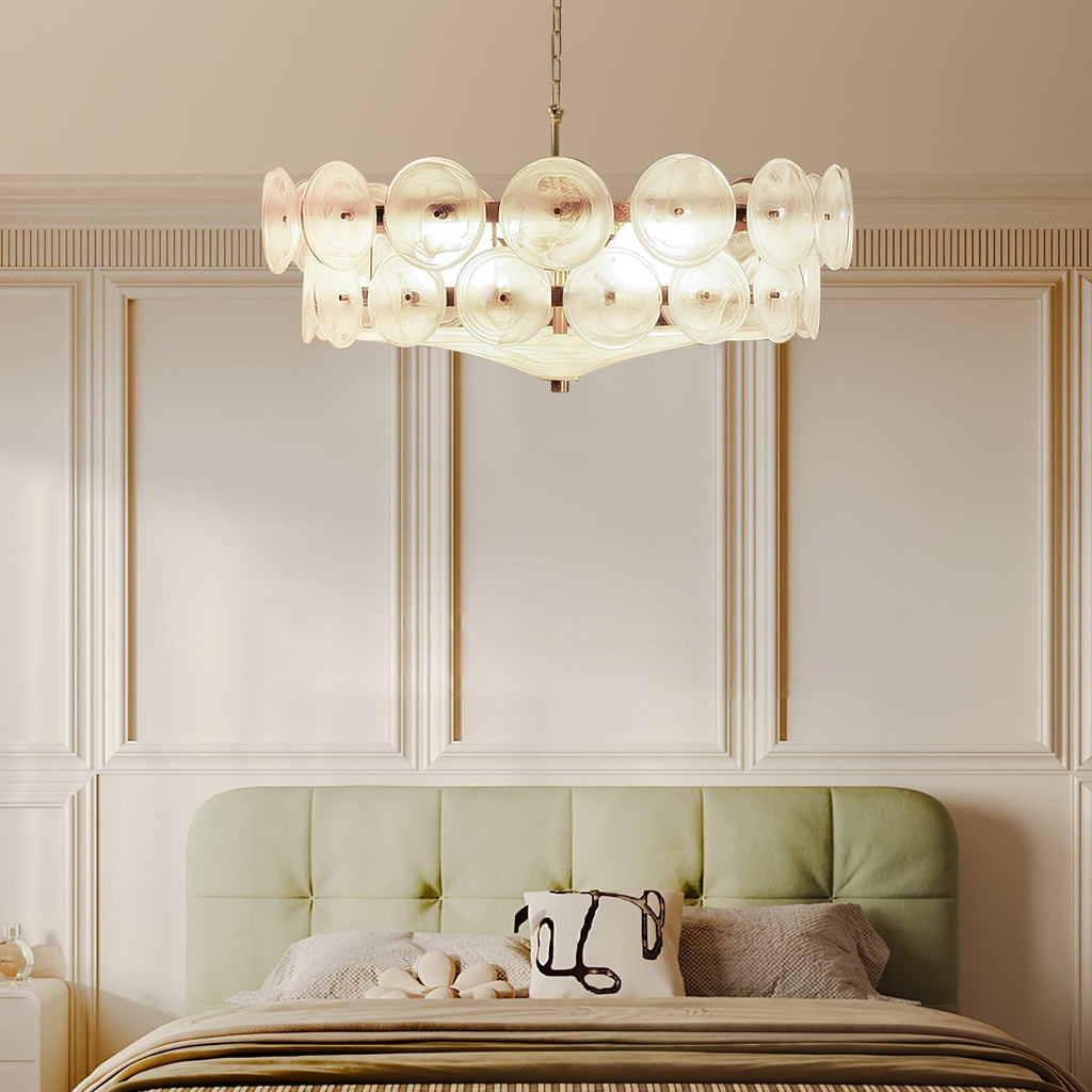 Gold Adjustable Height Chandelier With Textured Glass Orbs