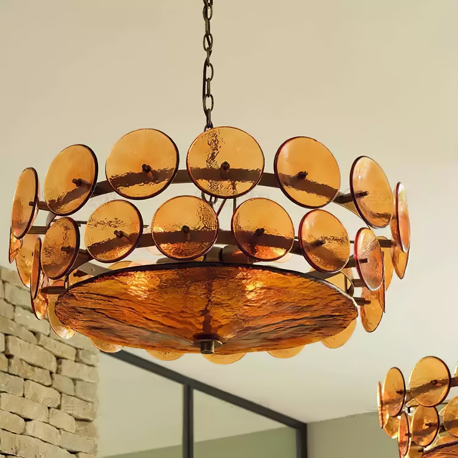 Gold Adjustable Height Chandelier With Textured Glass Orbs