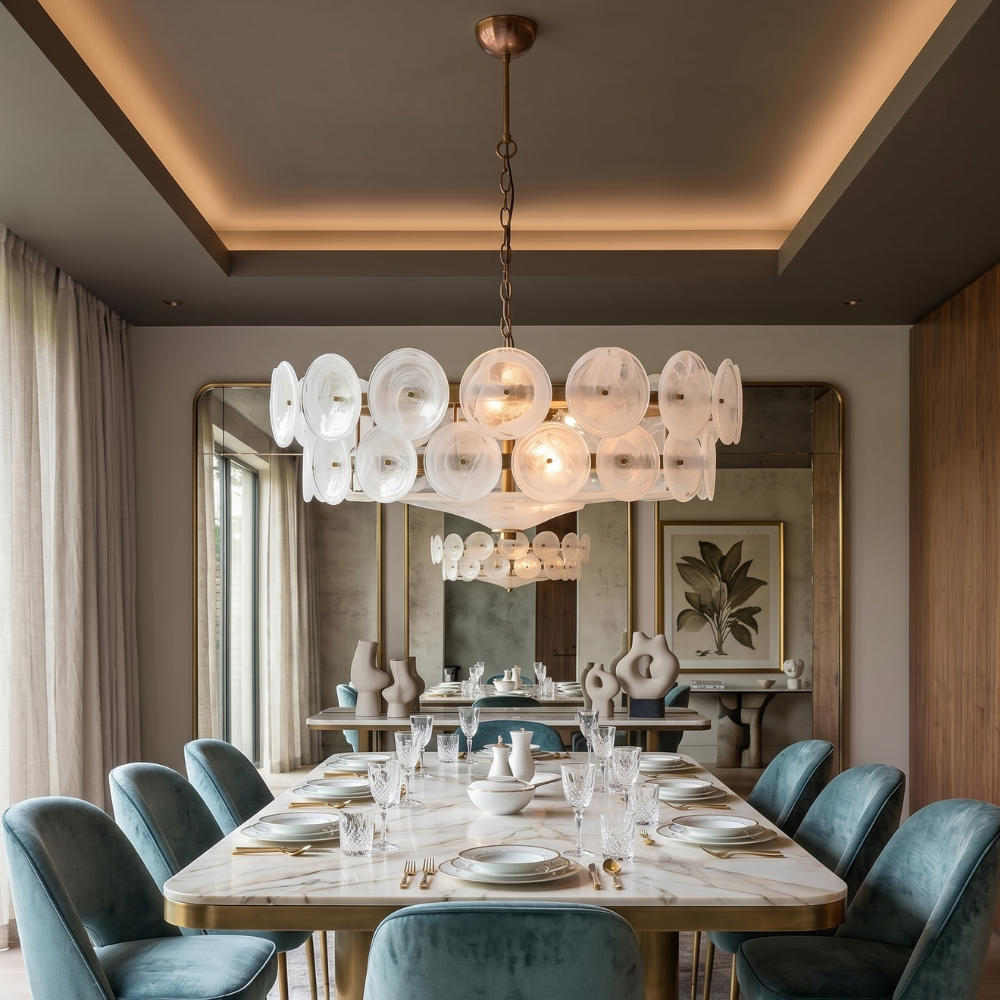 Gold Adjustable Height Chandelier With Textured Glass Orbs