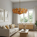 Gold Adjustable Height Chandelier With Textured Glass Orbs