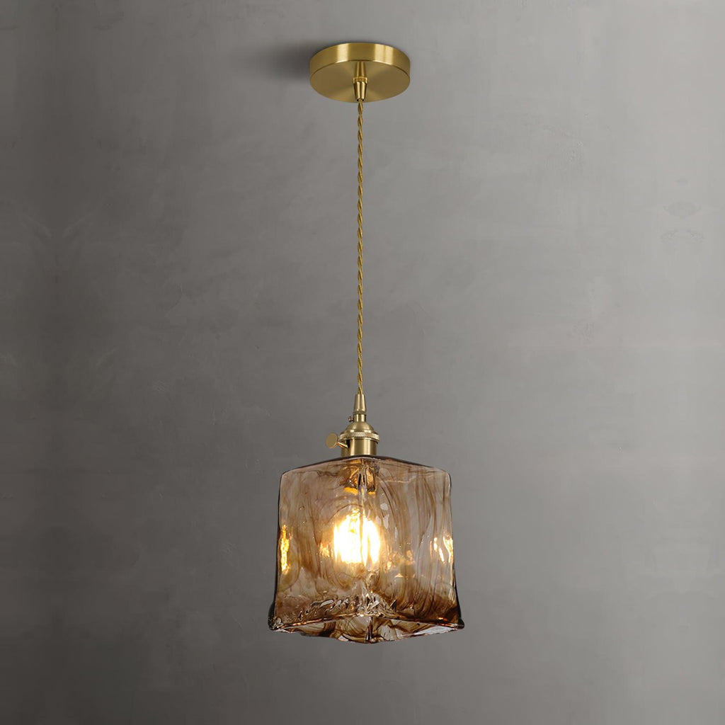 Brown Glass Pendant Light With Adjustable Height Vintage Style