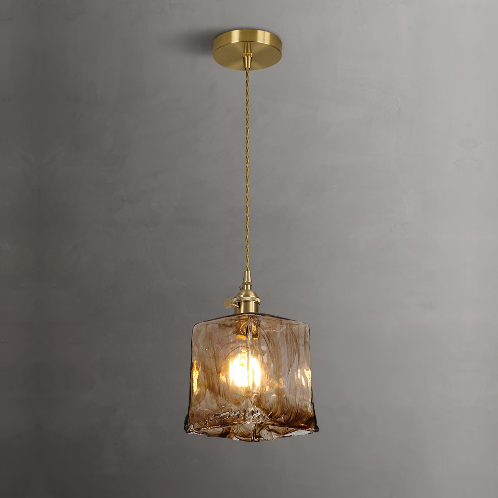 Brown Glass Pendant Light With Adjustable Height Vintage Style