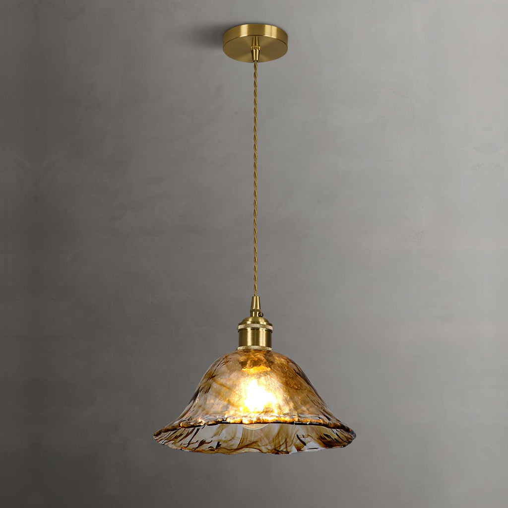 Brown Glass Pendant Light With Adjustable Height Vintage Style
