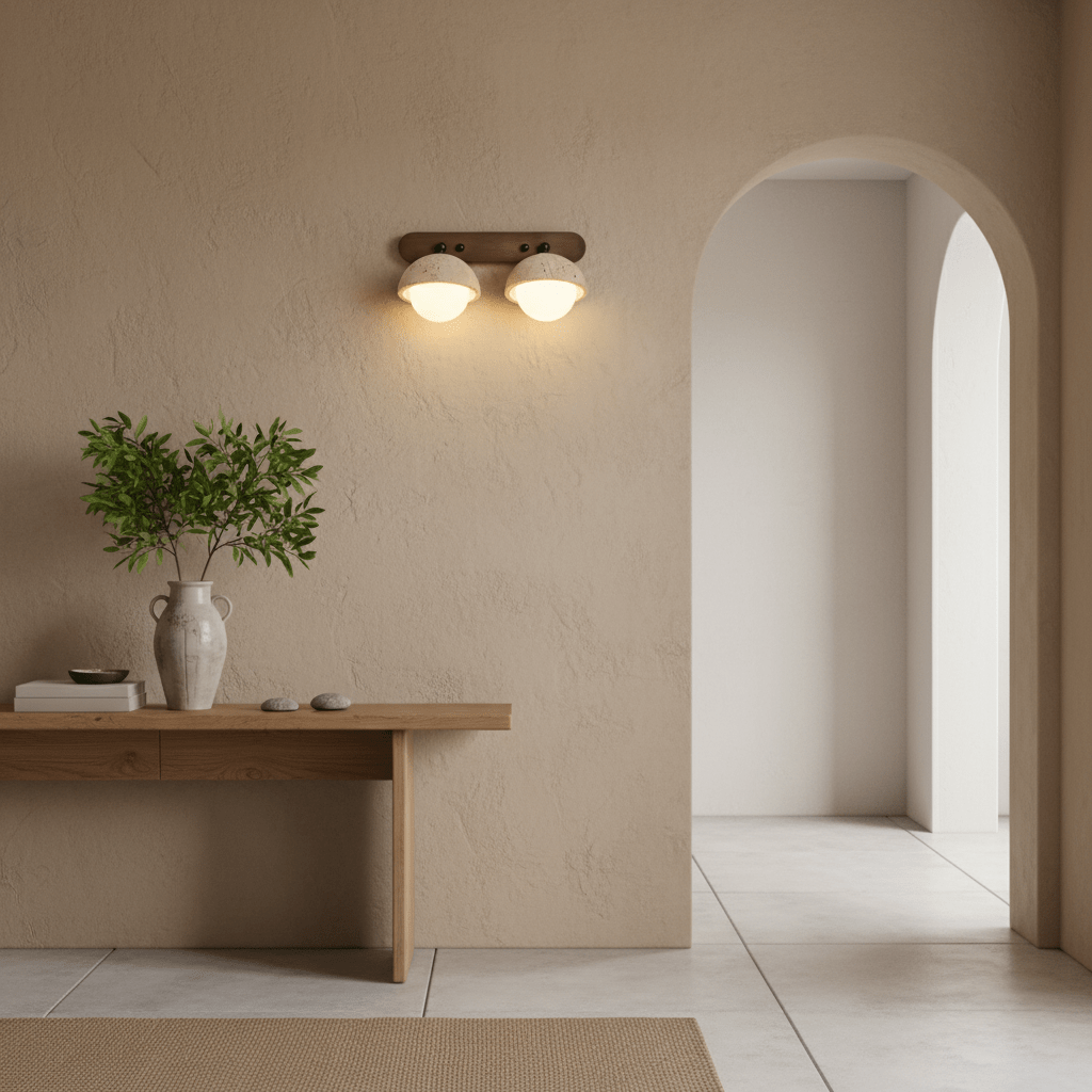 Vintage Travertine Wall Light In Yellow With Pull Chain