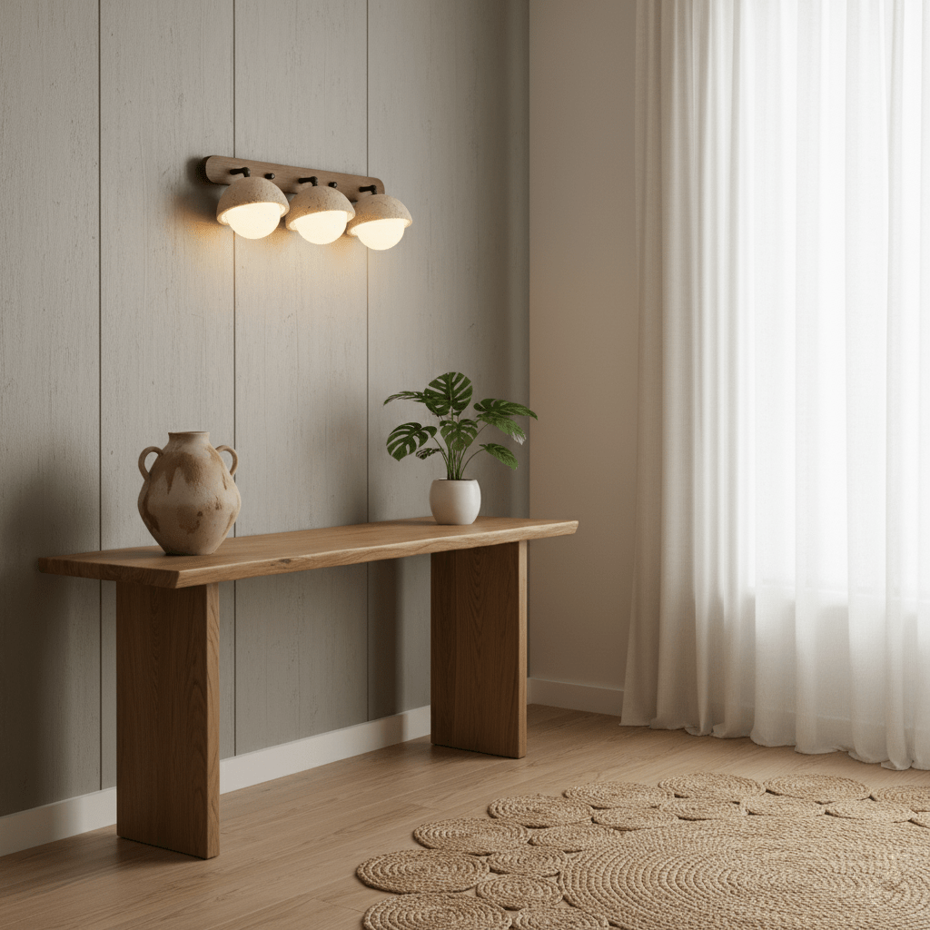 Vintage Travertine Wall Light In Yellow With Pull Chain