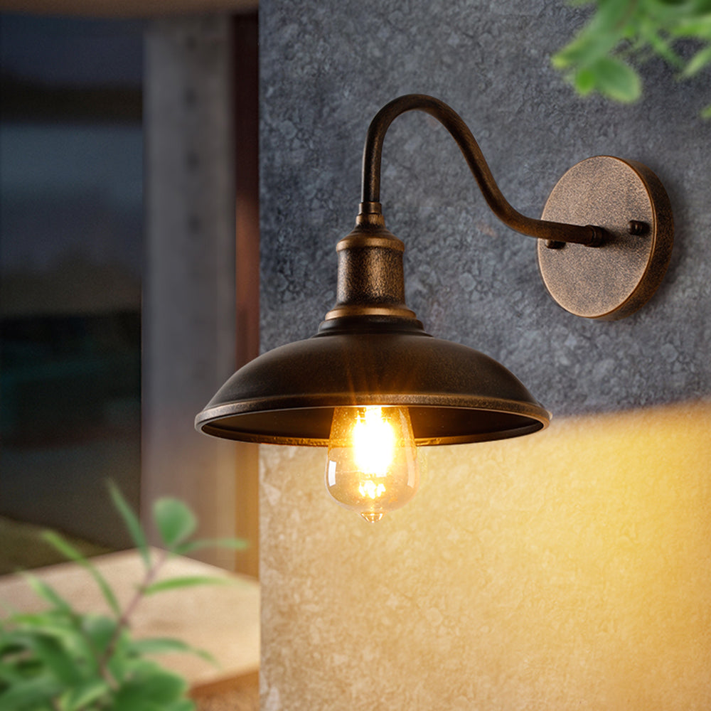 Outdoor Wall Lamp, Rustic Bowl-Style Design, Antique Brass, LED E26, Terrace And Entrance
