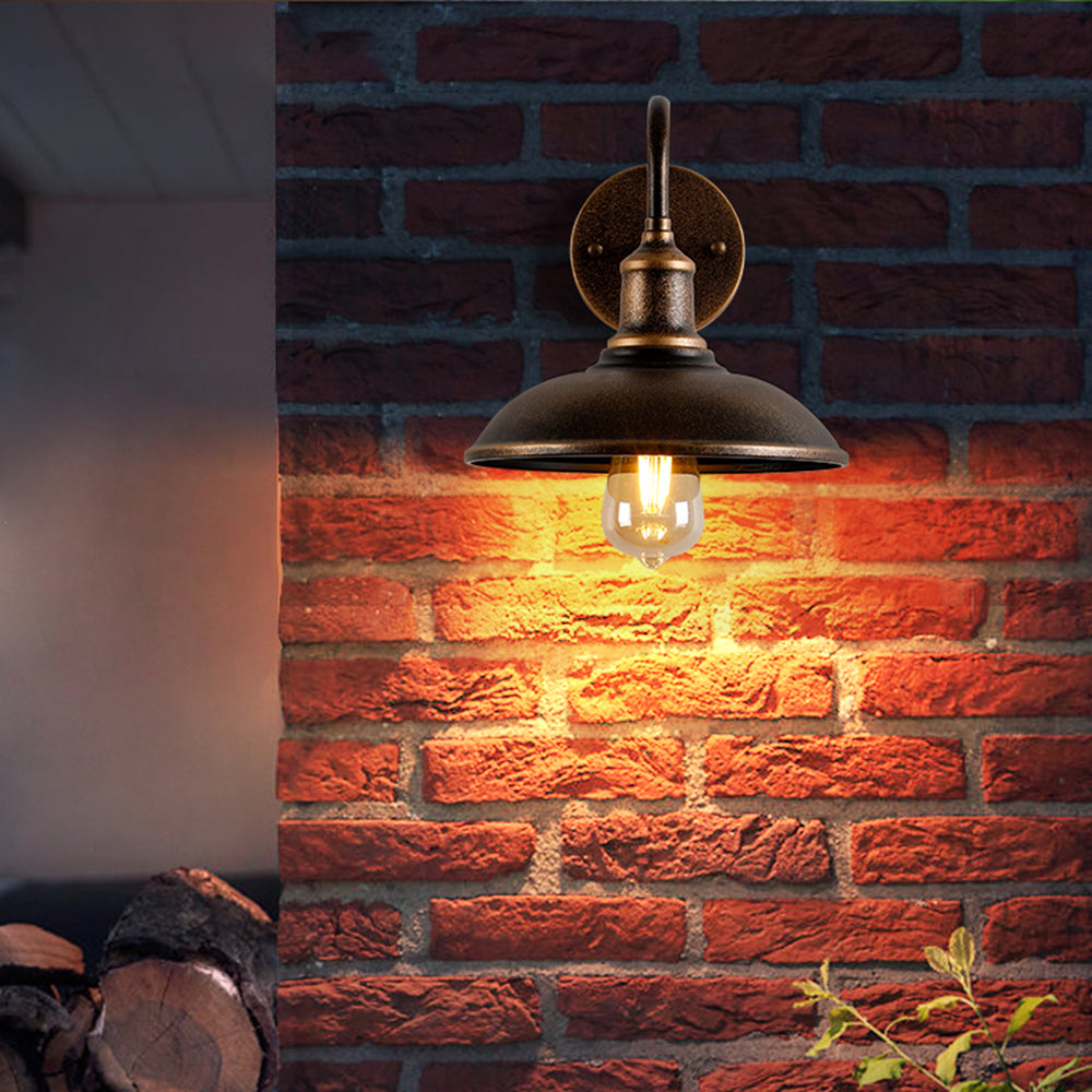 Outdoor Wall Lamp, Rustic Bowl-Style Design, Antique Brass, LED E26, Terrace And Entrance