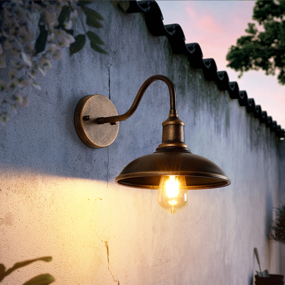 Outdoor Wall Lamp, Rustic Bowl-Style Design, Antique Brass, LED E26, Terrace And Entrance