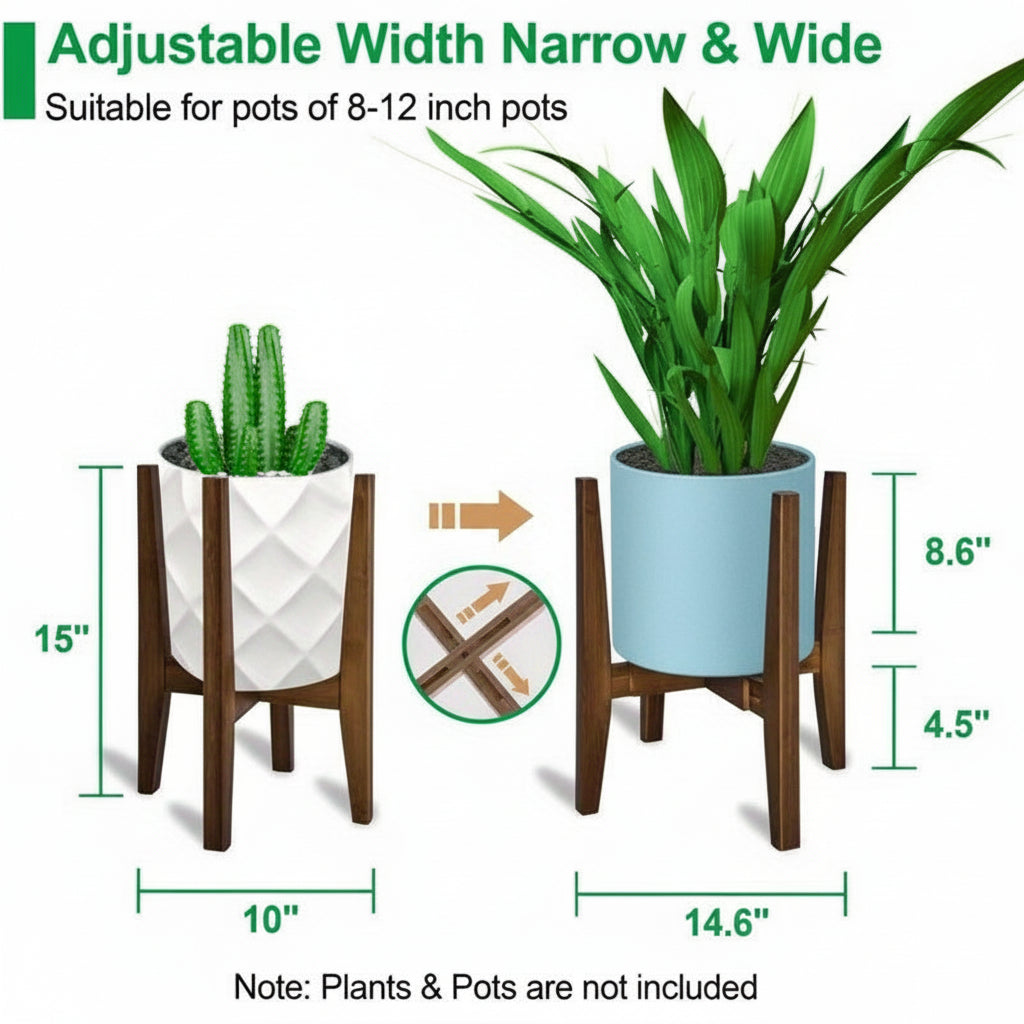 Adjustable Plant Stand — Marble Top, Bamboo-Finish Wood Frame