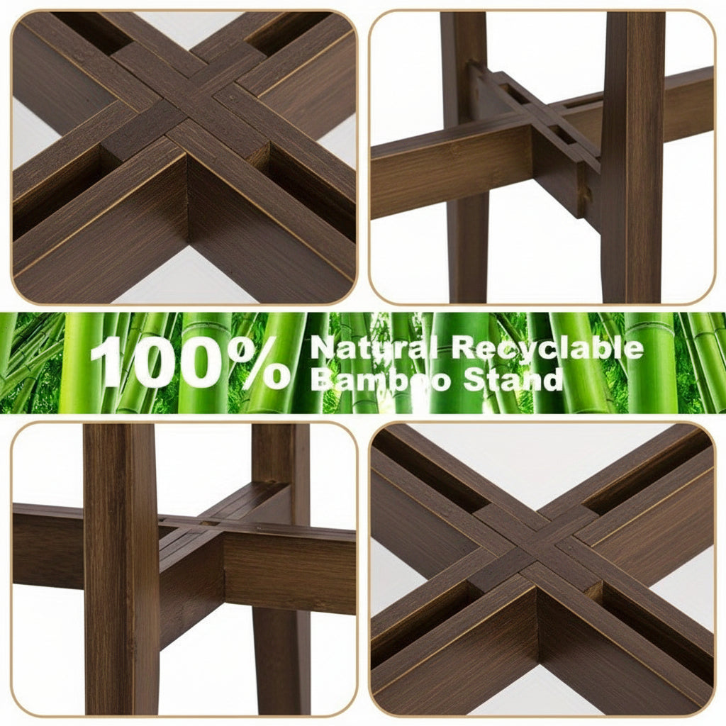 Adjustable Plant Stand — Marble Top, Bamboo-Finish Wood Frame
