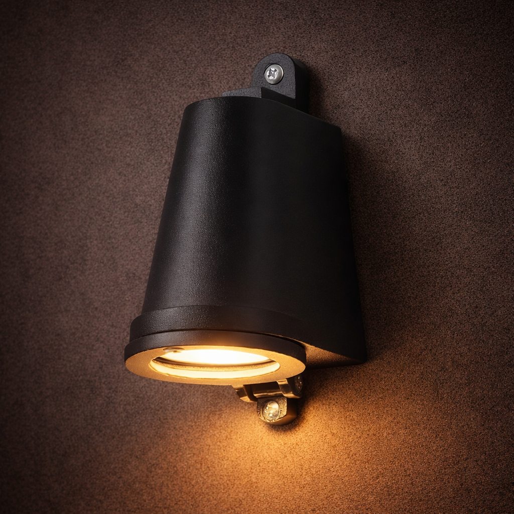 Contemporary Metal Exterior Wall Light — Solid Frame, Warm Glow