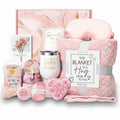 Confezione regalo spa per la cura di sé — Morbida coperta, accessori aromatici, kit di prodotti essenziali per il bagno