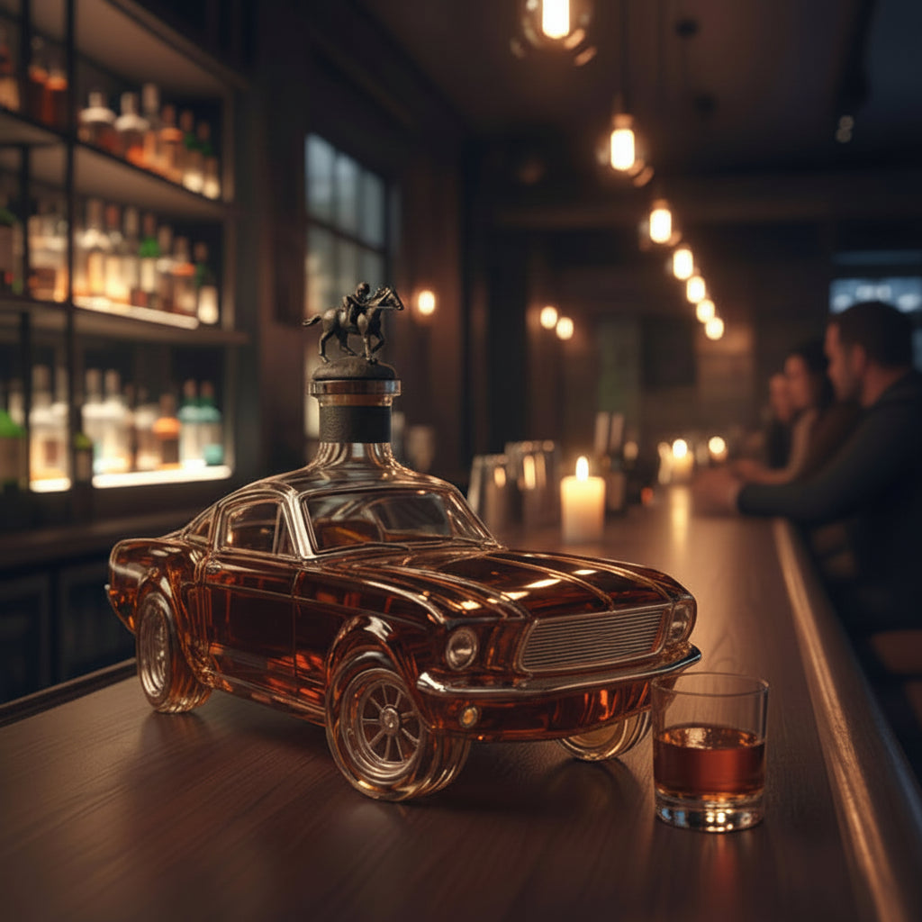 Car-Shaped Whiskey Decanter — Clear Glass, 750ml, 10x4x3 Inches